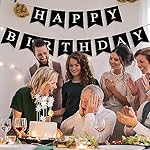 Hooqict Black Happy Birthday Banner Sign for Backdrop Black Birthday Decorations for Men Women Party Supplies Wall Door Banner Garland Bunting Flag - Image 4