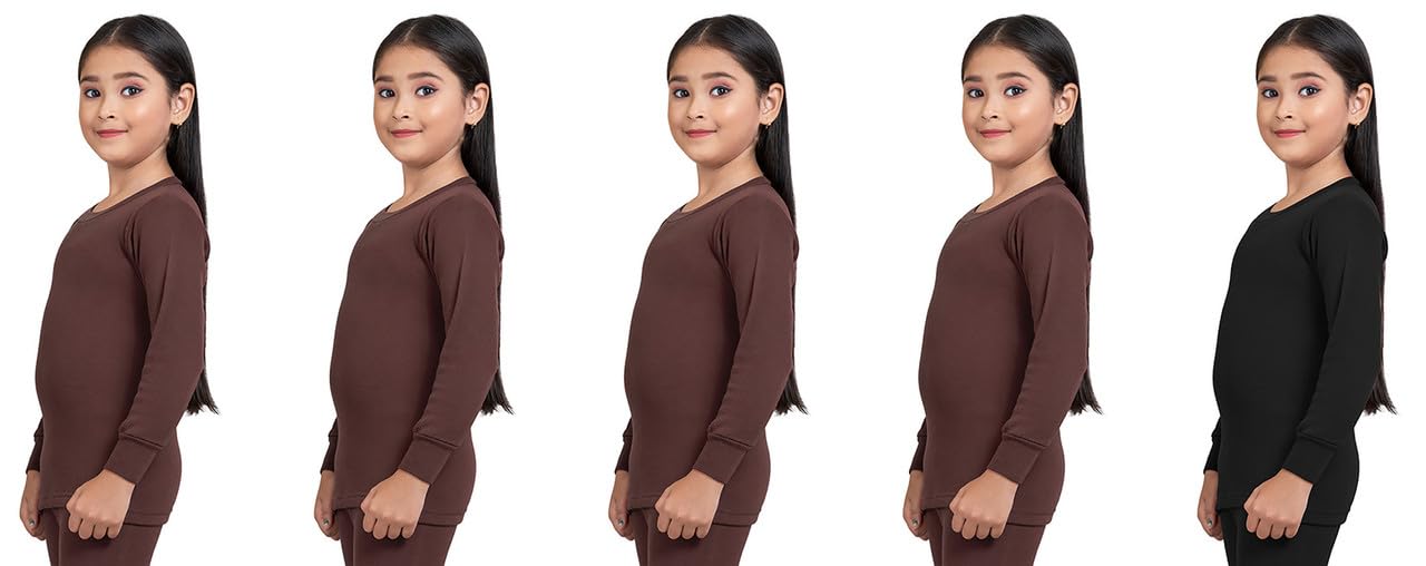 Girls Blended Cotton Thermal Round Neck Full Sleeves Inner Top Winter Wear for Kids and Baby (Pack of 5) (6 Months to 9 Months) (BRBRBRBRBK) 2
