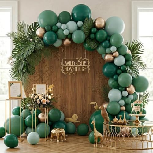 Image of Dark Green Gold Balloon Arch Garland Kit Double Stuffed | Sage Emerald Green Balloons for Birthday Baby Shower Jungle Wedding Bridal Shower Graduation Summer Party Decor
