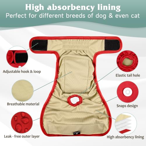Image of Dog Diapers Female 5pcs,Reusable Dog Doggie Puppy Doggy Diapers Female, Period Panties in Heat, Red, XLarge