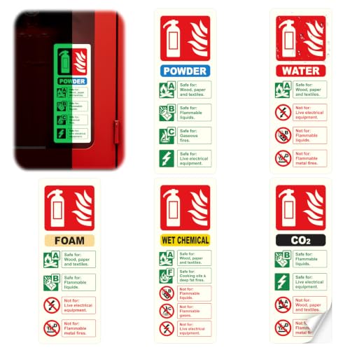 Image of 5 PCS Fire Extinguisher Signs Fire Extinguisher Stickers Glow In The Dark