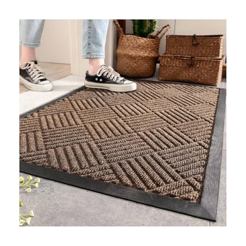 Pecbase Front Door Mat Indoor Outdoor Entrance 75 * 45cm Waterproof All-Season All-Weather Doormat Easy Clean Patio Porch Entryway Mat for Entryway Outside Patio Porch Rhombus Brown