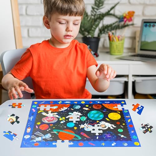 Image of VGRASSP 70 Pcs Space Themed Solar System Based Interlocking Puzzle Toy - Search, Find and Connect Educational, Challenging & Brain Booster Jigsaw Puzzle for Kids, Boys and Girls