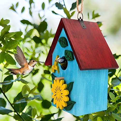 Birdhouse,Nesting Boxes for Birds, Rustic Wooden Flower Nesting Box for Birds for Outdoors, Hanging Bridal House for Garden Decoration,Lake Blue - Thumbnail 3