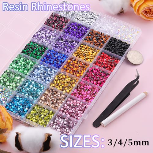 Image of 20000Pcs Resin Rhinestones for Crafting, Multicolor 3 /4 /5mm Flacktback Gems with 1Pcs B7000 Jewelry Glue, Bedazzling Crystal for DIY Crafts Clothing Tumblers Mugs Shoes Fabric Nail Art