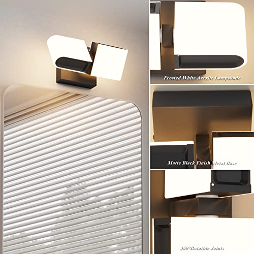 Ralbay Wall Sconce 12W, 3000K LED Modern Wall Sconce Wall Lights Cool White Acrylic Matt Black Sconce Light with 360°Rotatable Joint, Hardwired Wall Mounted Wall Lamps for Hallway Not Dimmable