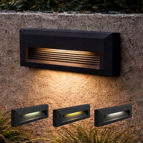 MAKA Segnapasso LED Rettangolare 6W CCT IP65 da Esterno | Luce Regolabile 3000K–4200K–6400K | Faretto Anti-Abbagliamento per Giardino, Scale e Vialetti | Bianco/Nero (Nero)
