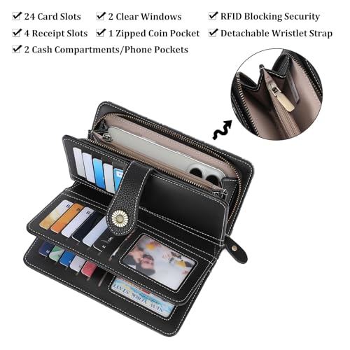 Image of FALAN MULE Wallets for Women Trifold Wristlet Wallets Large Capacity RFID Blocking Ladies Purse Credit Card Holder