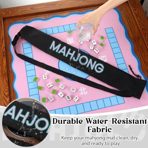 Sunnymove 35 Inch Long Mahjong Mat Bag Cute Double Strapped Polyester Drawstring Mahjong Holder Lightweight Waterproof Outdoor Carrying Bag for Board Game Travel Storage Mat Not Included(Black) - Image 4