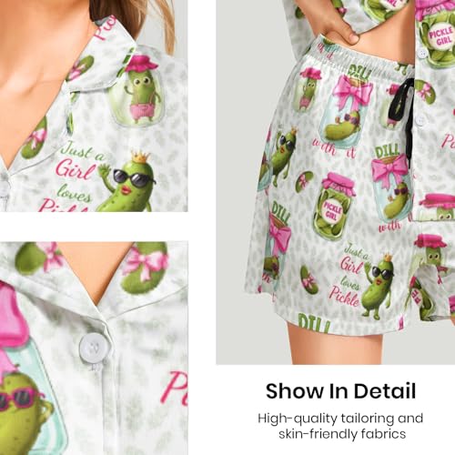 Image of Silk Satin Pajama Set for Women Summer Lounge Pjs Sets 2 Piece Suit Ladies Button Down Tops And Shorts Sleepwear