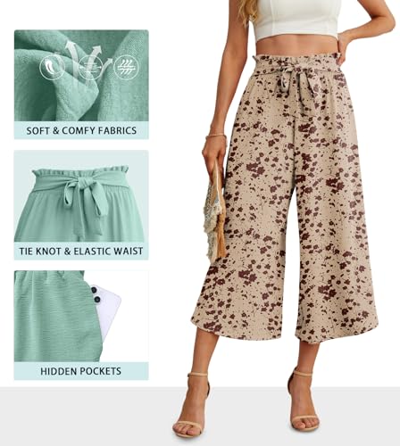 Image of IWOLLENCE Women Flowy Loose Wide Leg Pant Summer Beach Casual Trousers high Waist Adjustable Knot Business Work Casual Pants