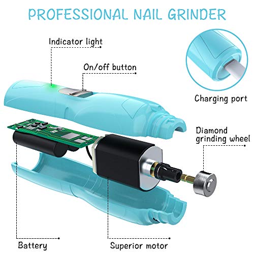 RUCACIO Dog Nail Grinder Electric Pet Paw Clipper Trimmer for Small Medium Large Breed Dog Cat Paws Grooming & Smoothing - Professional 2 Speed Electric Recharging Animals Nail Grinder - Thumbnail 4