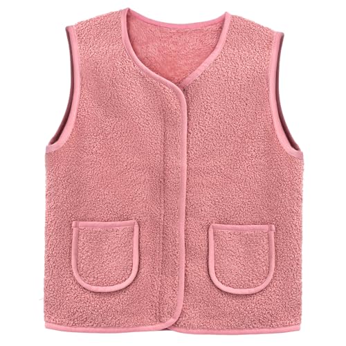 Youkly Teddy Fleece Weste Kinder Ärmellos Fleecejacke Jungen Mädchen V-Ausschnitt Teddyfleece Jacke Warm Winterjacke Plüschweste Fleeceweste Kinder (DE/NL/SE/PL Numerisch 100 Regular Rosa)