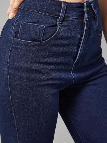 Image of Dolce Crudo Women's Navy Blue Bootcut High Rise Regular Stretchable Denim Jeans