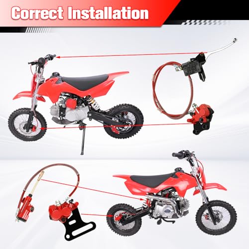 Image of Pit Bike Front Brake & 12mm Rear Hydraulic Disc Brake Caliper Assembly Compatible with 125cc 110cc SSR Apollo Tao Tao 90cc 70cc 50cc Coolster X-pro 4 Stroke Chinese Dirt Bike Parts Red