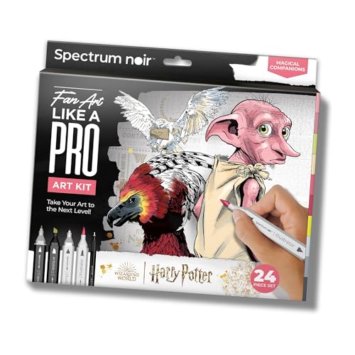 Spectrum Noir Pro Fan Art Set - 24 Piece - Magical Companions, 1 count (Pack of 1), Black, grey, Magical Companions - 24 Piece