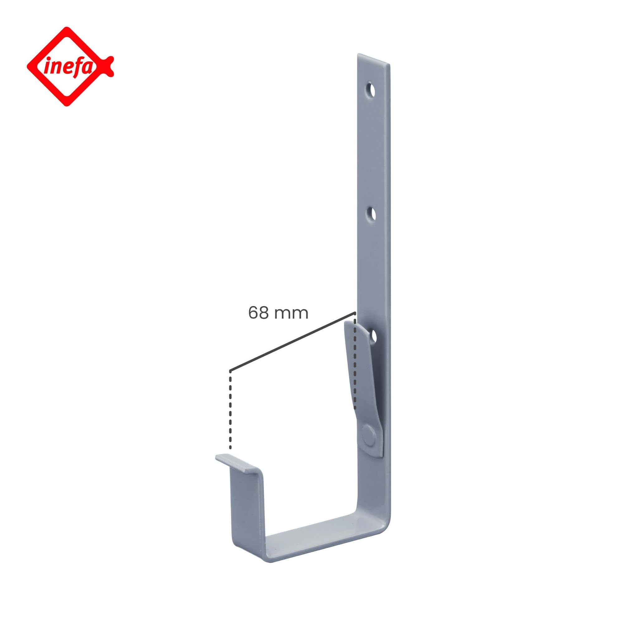 INEFA 20x Soporte de canalón rectangular 68mm Gris | Soporte de canalón de acero galvanizado, accesorio de canalón, montaje fácil, Made in Germany