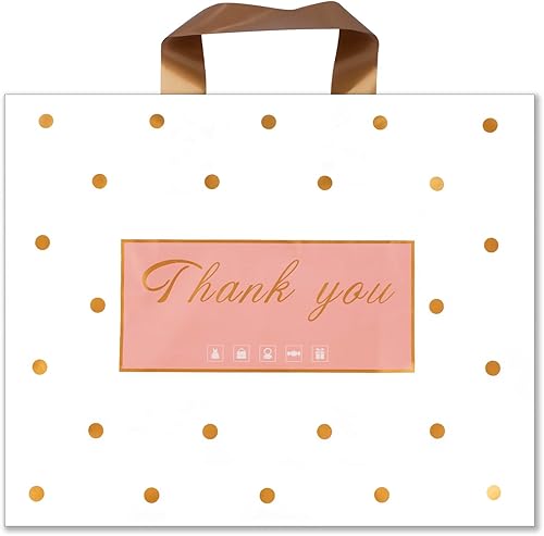 WAKAKO Paquete de 60 bolsas de agradecimiento de plástico con asas, bolsas de regalo de mercancía al por menor para boutique de pequeñas empresas