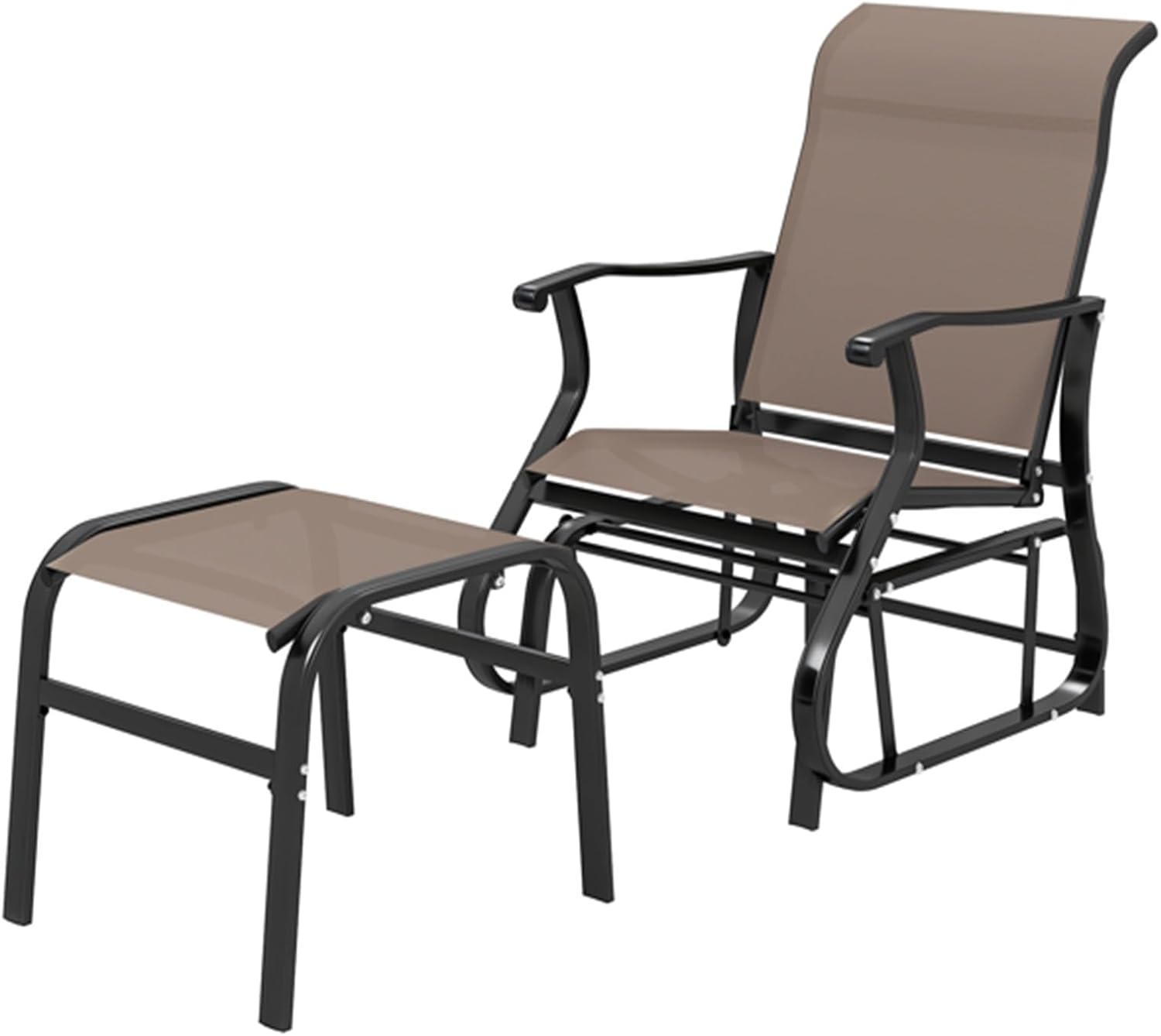 Outdoor Glider Chair with Ottoman, Mesh Patio Glider, Anti-Rust Steel Frame, Anti-Slip Pads for Porch Garden Backyard(Brown)