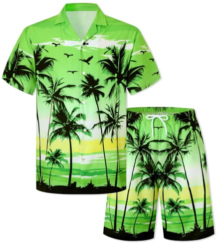Image of Cromoncent Boy and Men Hawaiian Outfits Short Sleeve Shirts and Shorts Hawaiian Suits Beach Tropical 2 Pcs Vacation Sets