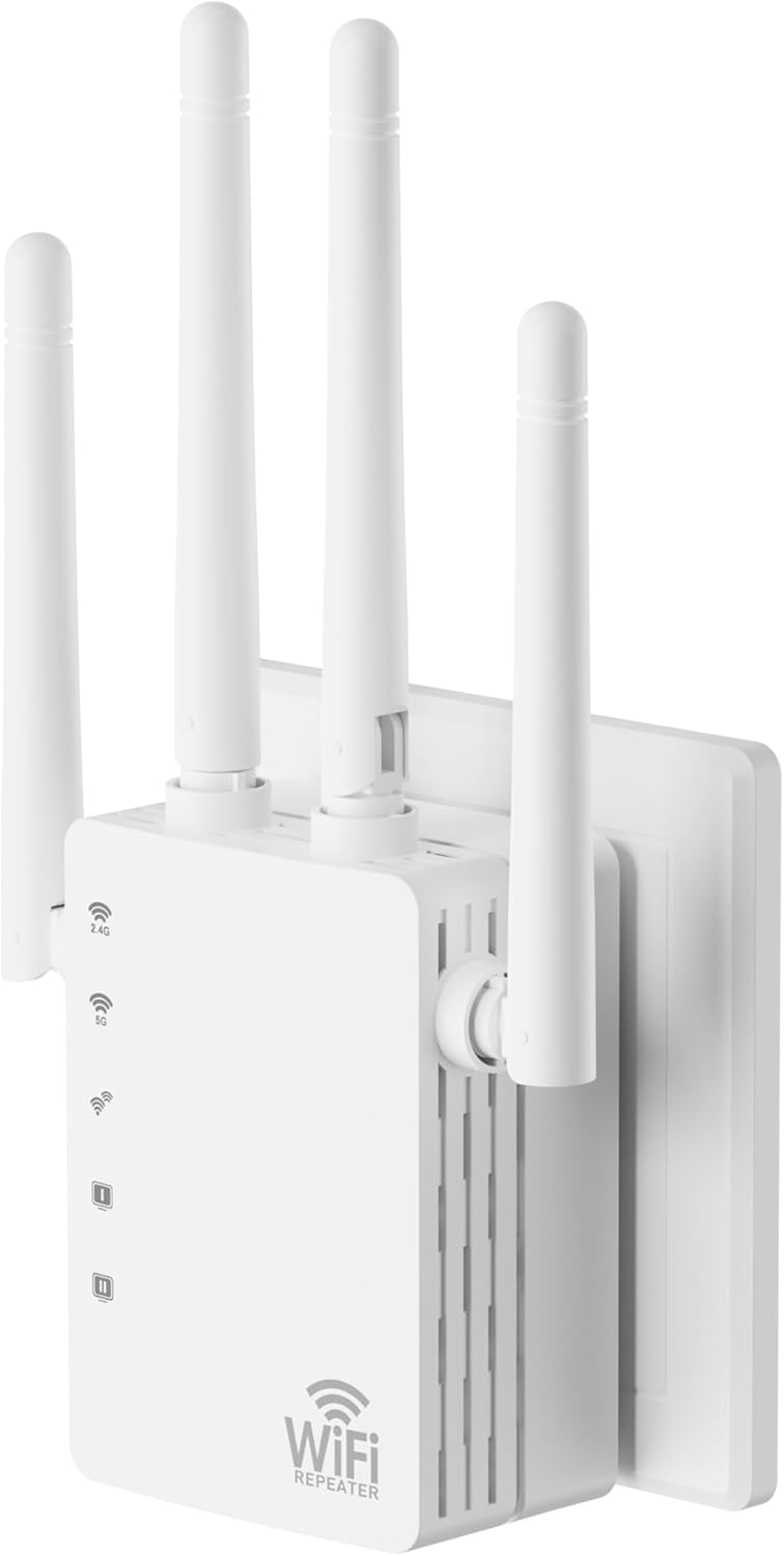 WiFi Extender Signal Booster, 1200Mbps Dual Band 2.4G&5.0G Signal WiFi Booster, WiFi Extender Covers Up to 13888 Sq.ft and 150+ Devices, WiFi Repeater with Ethernet Port – Internet Booster for Home