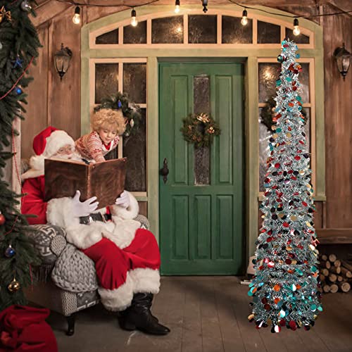 Mothers Day Decorations,5Ft Silver Pop Up Tree Christmas Tree,Color Artificial Pencil Tinsel Xmas Trees For Home Decorations Indoor Holiday Party,Wokeise #TOP4