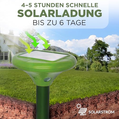 ISOTRONIC Solar LED Maulwurfabwehr Vibrasonic | mit Vibrationsmotor solarbetrieben | Wühlmausfrei Wühlmausschreck Wühlmausvertreiber Maulwurfschreck | Testsieger