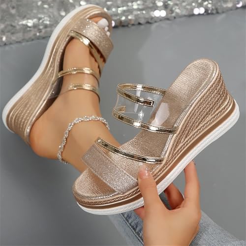 Women's Orthopedic Wedge Sandals - Platform High Heels, Comfortable Dressy Slip On Wedges Mules, Silver Leather Open Toe4