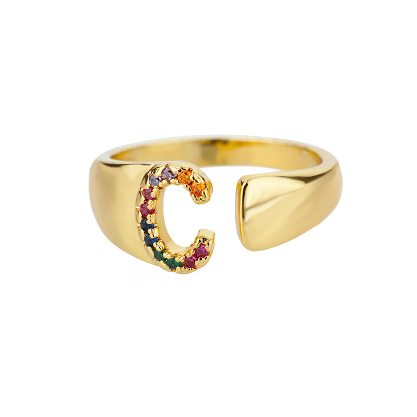 NEDOES Anillos con letras de circón de arcoíris para mujer, anillo de acero inoxidable de Color dorado, anillos ajustables para parejas de bodas, joyería Bohemia