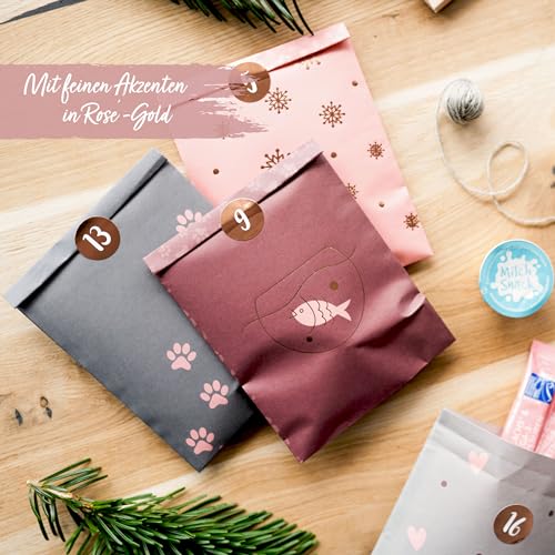 Papierdrachen Katzen Adventskalender 2025 - Papiertüten zum Befüllen - in 4 Designs - mit Stickern - DIY-Geschenkidee - Haustier - inkl. Aufhängung