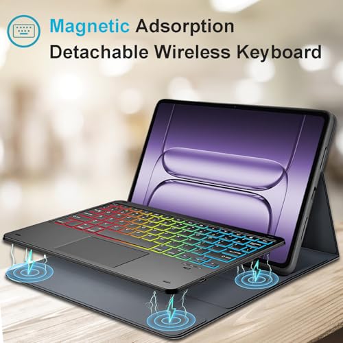 Image of Touchpad Keyboard Case for OnePlus Pad 3 (13.2 Inch) 2025, 7 Color Rainbow Backlight Detachable Bluetooth Trackpad Keyboard Folio Smart Cover