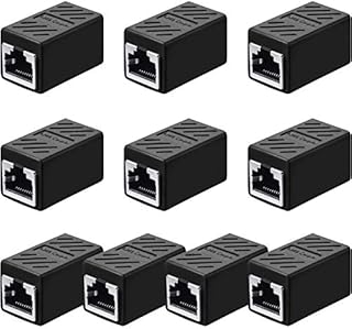 10 Pieces RJ45 Coupler, Ethernet Extension Adapter Network Connector for Cat7/Cat6/Cat5e/Cat5 Ethernet Network Cable Coupler Female to Female (Black)