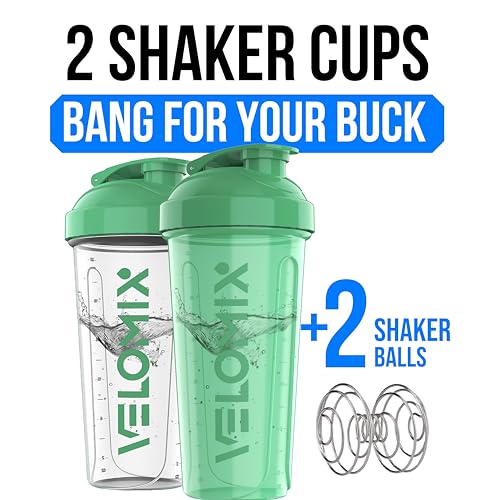 Image of VELOMIX -3 PACK- 28 oz Protein Shaker Bottle for Protein Mixes - 3x Wire Whisk | Leak Proof Shaker Cups for Protein Shakes | Stackable Protein Shaker Bottle Pack (C5) Turquoise /Clear