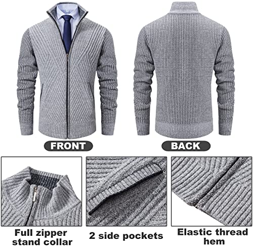 Xinyangni Men's Full Zip Cardigan Sweater Slim Fit Cable Knitted Zip Up Sweater With Pockets Dark Grey 2Xl #TOP1