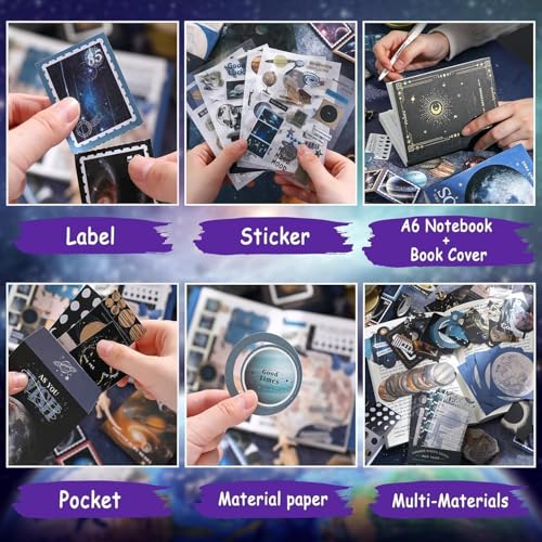 Image of GDNK Scrape Book Kit Scrapbooking Kit Vintage Journal Scrapbook Pack DIY Paper Stickers, Craft Kits Notebook, Collage Album Aesthetic Sticker Journaling Scrapbook Photo Album (Black Cosmos)