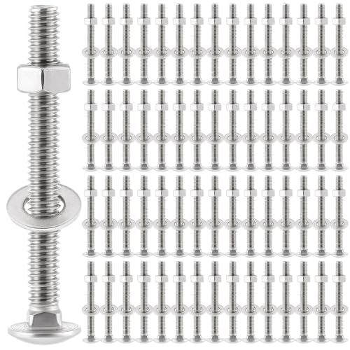 Image of Zonon Stainless Steel Carriage Bolts and Nuts Kit Round Head Square Neck Carriage Bolts Screws and Hex Nuts and Flat Washers, Stainless 18-8 Full Thread Coverage(5 /16-18 x 3 inch,Black,100 Sets)