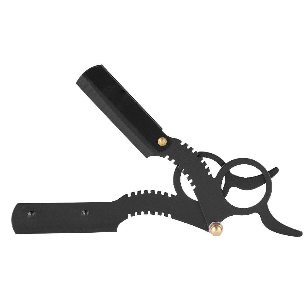 Maquinilla de afeitar recta de peluquero, navaja de afeitar clásica de barbero vintage con cuchillas fáciles Mecanismo de reemplazo Afeitado de barba Navaja de afeitar profesional (Negro)