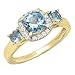14 K oro cojín aguamarina & Round Diamante novia 3 piedra anillo de compromiso