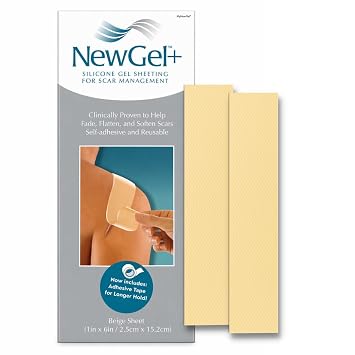 Advanced Silicone Scar Treatment Sheets for OLD, NEW Scars, Surgery, Keloids, C-Section, Burns, by NewGel Plus by MyNew Gel, 1" x 6" Sheet 2 Count - BEIGE