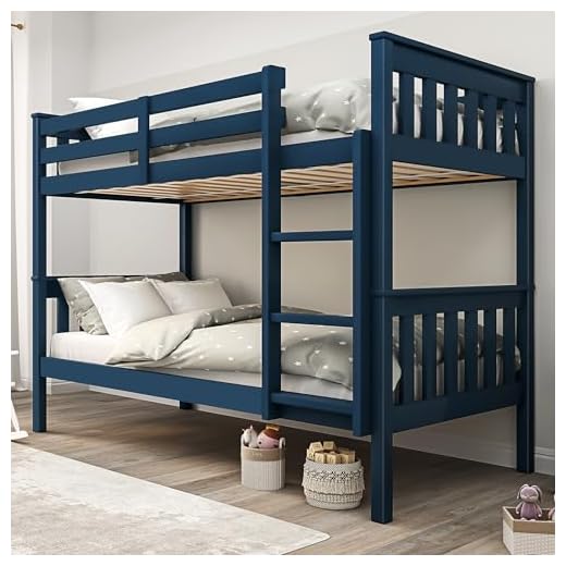 Blisswood Double Bunk Bed, 3ft Single Bed Frame with Ladder, Extra Strong & Durable, Wooden Kids bunk beds Twin Sleeper for Kids, Children, Adults, Double Bed Frame With Under Bed Storage (Blue)