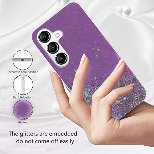 Image of VONZEE Glitter Case Compatible with Samsung Galaxy M54, Non Moving Glitter Stars Cover Soft TPU + Hard PC Bumper Bling Cover for Women Girls Protective Shockproof Phone Case (Purple)