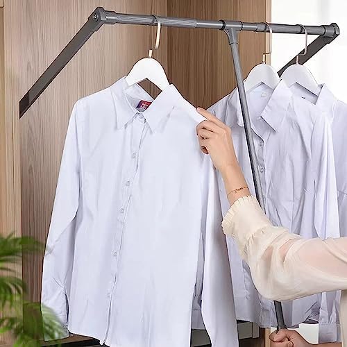 Adjustable Pull Down Closet Rod - Aluminium Retractable Cabinet Rail Lifter Hanger Organizer, Space Saving Design, Double Buffer Return, Weight Capacity 30lbs