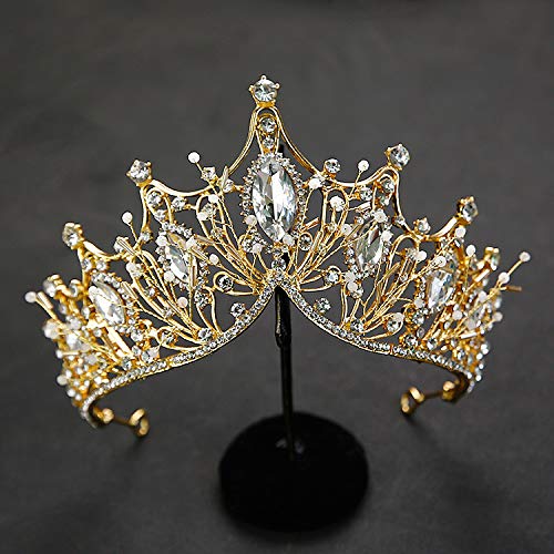 Baroque Queen Crown, Rhinestone Wedding Tiaras and Crown for Bride Handmade Crystal Headb
