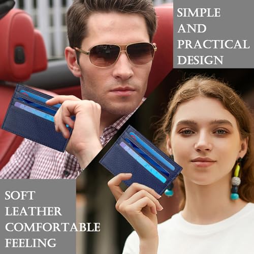 Image of WOXVM Credit Card Holder Wallet RFID Blocking Slim Credit Card Cases Holder Premium Leather Minimalist Front Pocket Small Wallet with 6 Card Slots and 1 Pockets for Men Women (Navy Blue)