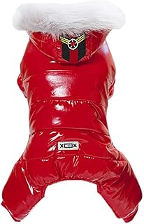 Rdc Pet Dog Hoodies, Jumpsuit Leather Clothing, Thickened Dog Cotton Padded Clothes, Fleece Warm Sweater,4 Legs Jacket Sweat Shirt for Small Dog & Medium Dog & Cat (Red, M)