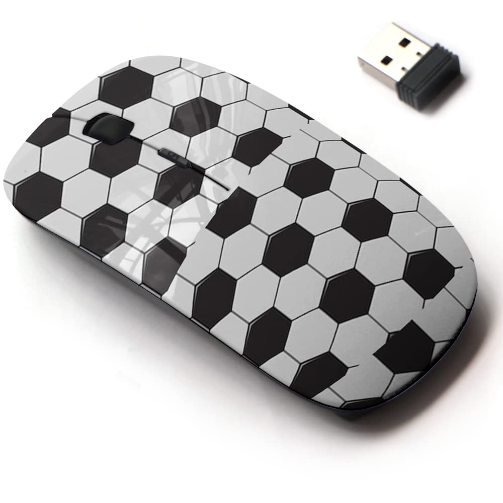CJCBROES 2.4G Wireless Mouse with Cute Pattern Design for All Laptops and Desktops with Nano Receiver - Black White Soccer Ball