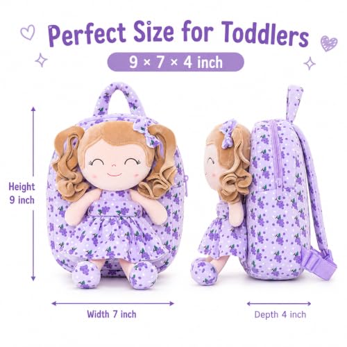 Image of Gloveleya Toddler Backpack Baby Girl Gifts Curly Hair Plush Figures Dress Backpack Kids Backpack Curly Hair Spring Girl Fruit - Grape 9inches