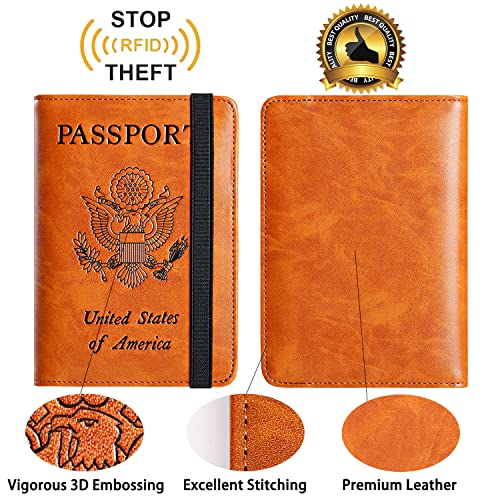 Passport Holder Cover Wallet Travel Essentials RFID Blocking Leather Card Case International Travel Must Haves Travel Accessories for Women Men(101#Earthy Yellow)