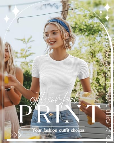 Huukeay 5 Pack Women's Ribbed Cotton Tops Short Sleeve Fitted Slim T-Shirts Crew Neck Casual Basic Summer Tight Tees3