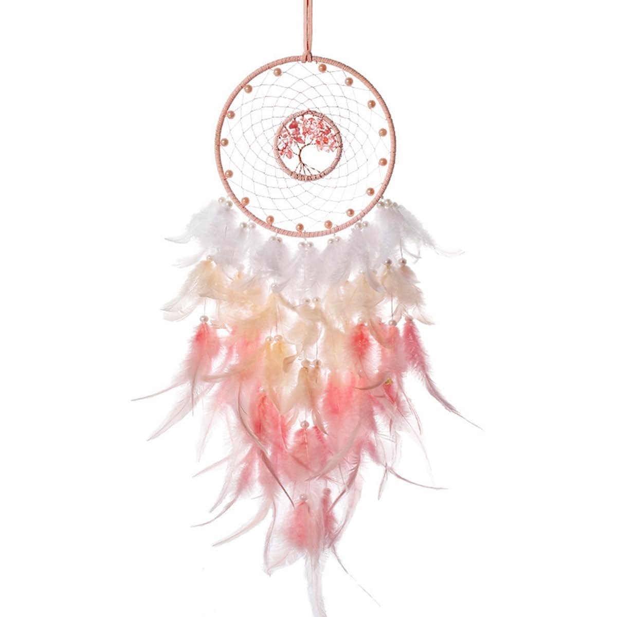 BetterJonny Traumfänger, 60 cm, Vintage-Feder, handgefertigt, Bohemian-Stil, Traumfänger für Wandbehang, Heimdekoration, Ornamente, Handwerk, Raumdekoration, Rosa